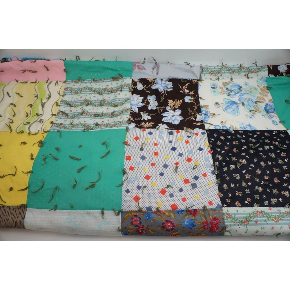 Handmade Patchwork Tie Quilt Multicolor Floral Striped Scrappy Blanket Fair